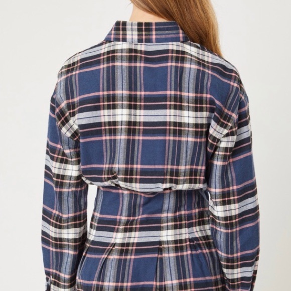Plaid Long Sleeve Button Down Mini Dress in Blue - Picture 6 of 14